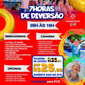 7 Horas de Diversão no Camaradas Park - Pulseira de acesso total ao Espaço Kids de R$35,00 por R$25,00.